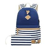 Mochila Escolar Leve Resistente Saída Usb Masculino Feminino Bolsa Feminina Com Estojo Para Escola Passeio Azul
