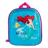 Mochila Escolar Maxtoy Pequena Sereia Ariel Azul Cor Rosa