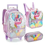 Mochila Escolar Rodinha Unicornio