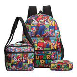 Mochila Escolar Super Mario Bross Costa Kit Lancheira+estojo