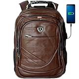 Mochila Executiva Grande Reforçada De Couro Sintético Antifurto Impermeável Notebook Saída USB Trabalho Viagem Faculdade Escolar Urbana Bolsa Masculina E Feminina Cabo De Aço Resistente MARROM 