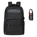 Mochila Executiva Masculina P Notebook C Cadeado Reforçada Cor Preto Desenho Do Tecido Lisa Swissport
