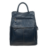 Mochila Feminina De Couro Legítimo Cor Azul marinho