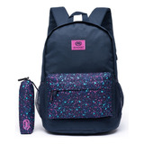 Mochila Feminina Ecko Bolsa Notebook Reforçada Espaçosa Cor Azul