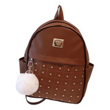 Mochila Feminina Escolar C Spikes Chaveiro Pompom Grátis