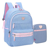 Mochila Feminina Jeans Com Pompom E