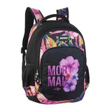 Mochila Feminina Notebook Costas Grande Florida Mormaii Cor Preto Desenho Do Tecido Floral