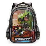 Mochila Game Crafit Costas Infantil Grande Escolar Menino Cor Cinza Desenho Do Tecido Gamecraft Denlex