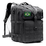 Mochila Impermeável 50 Litros Grande Para Camping Cargueira Preta Com Bandeira E Sistema Molle De Tiras Ajustáveis