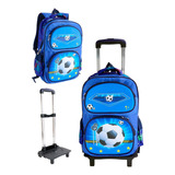 Mochila Infantil 3d Com Rodinhas Menino Cor Azul Desenho Do Tecido Futebol