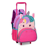 Mochila Infantil Costas Carrinho Pets Rodinha P Escolar Clio Cor Unicónio Lilás Rosa Estampado
