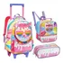 Mochila Infantil Gatinha Feminina Com Rodinhas 3peças Cor Colorido