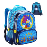 Mochila Infantil Masculino Sonic Speed Grande 3 Divisórias