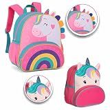 Mochila Infantil Menina Com Alça Costas Criança Creche Bebê Unicórnio Rosa - Sortida