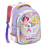 Mochila Infantil Unicornio Grande Costa Menina Cor Lilás Desenho Do Tecido Liso