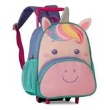 Mochila Infantil Unicórnio Rodinhas Escolar Bolsa Unicórnio Cor Lilás