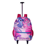 Mochila Lilo Stitch Infantil Feminina Rodinhas Escolar Grand Cor Fúcsia Desenho Do Tecido Lilo Stitch