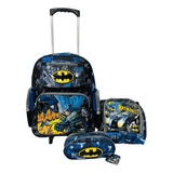 Mochila Mala De Rodinhas Batman Estojo Lancheira Potes