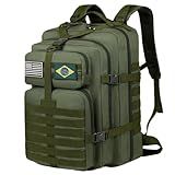 Mochila Masculina 50 Litros Tática Militar Impermeável Grande Caminhada Acampamentos Cidade Dia A Dia Bolsos Compartimentos Sistema Molle Duas Bandeiras Inclusas -Verde-