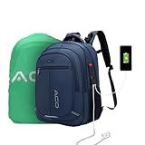 Mochila Masculina Feminina Reforçada Executiva Grande Mochila Para Notebook Trabalho Viagem Escola Com Cabo De Aço Impermeável Antifurto Com Saídas Usb/fone Laptop Unissex + Capa De Chuva (azul)