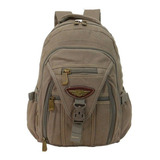 Mochila Masculina Notebook Lona Jeans Grossa Recorçada Cor Bege Desenho Do Tecido Liso