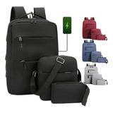 Mochila Notebook Conjunto 3 Peças Usb Moderna Bag Com Alça