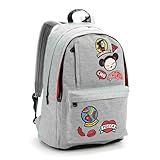 Mochila Pucca Feminina Infantil E Juvenil Bolsa De Costas Escolar Faculdade Universitaria Casual 18 5 Cinza Com Patches Bordados