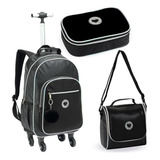 Mochila Roda 360 Lancheira Estojo Escola Juvenil Menina Cor Preto