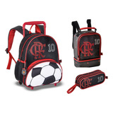 Mochila Rodinha Baby Flamengo Lancheira Estojo Clio Cor Vermelho