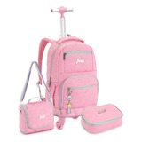 Mochila Rodinha Escolar Lancheira Estojo Matelasse 360° Cor Cor Rosa Desenho Do Tecido Rosa