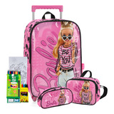 Mochila Rodinha Estojo Lancheira Barbie Fashion Modelo Cor Barbie Infantil Rosa