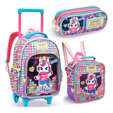 Mochila Rodinhas Lancheira Estojo