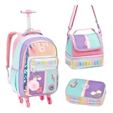 Mochila Rodinhas Lancheira Estojo
