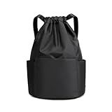Mochila Saco Fechamento Em Cordão Mochila Academia Sacola Resistente À água Alça Ajustável Com Compartimento Marca Appari Preto 