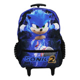 Mochila Sonic 2 Infantil Juvenil Escolar Rodinhas Aulas Cor Preto Desenho Do Tecido Liso