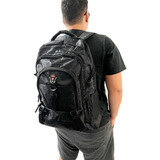 Mochila Tática Militar Reforçada 40l Poliéster Durável Alças Acolchoadas Compartimento Espaçoso 3 Bolsos Zíper Ideal Para Viagem Preta Liso