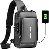 Mochila Transversal Compacta Com Cadeado Anti Roubo à Prova D água Abertura Porta De Carregamento USB Bolsa De Ombro Toda Preta