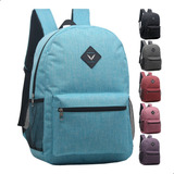 Mochila Unissex Bolsos Laterais E Frontal Alça Acolchoada Cor Azul Desenho Do Tecido Liso