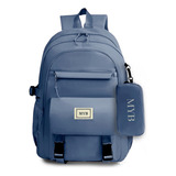 Mochila Unissex Colorida Resistente Livros Escolar Cor Azul Desenho Do Tecido Lisa
