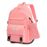 Mochila Unissex Colorida Resistente Livros Escolar Cor Rosa Desenho Do Tecido Lisa