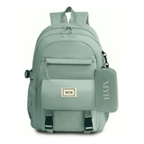 Mochila Unissex Colorida Resistente Livros Escolar Cor Verde Militar Desenho Do Tecido Lisa