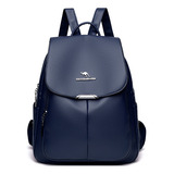 Mochila Vintage Feminina De Couro Social Macio Reforçada Cor Azul Desenho Do Tecido Lisa