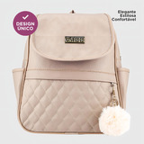 Mochilinha De Costas Pequena Bolsa Feminina Chaveiro Pompom Cor Creme marrom