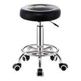 Mocho Banqueta Preta Com Base Cromado Rodinhas Silicone
