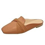 Moda Feminina Cor Sólida Couro Cabeça Redonda Meia Pantufa Plana Confortável Casual Sapatos únicos Femininos Mocassins Com Cadarço Marrom 6 5 
