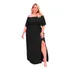 Moda Feminina Vestido Longo Plus Size Com Fenda Ajustável 