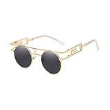 Moda Redonda Steampunk óculos De Sol Masculino Feminino Armação De Metal Retro óculos De Sol Vintage Elegantes Ouro Preto Cinza Tamanho único