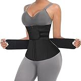 Modelador De Cintura Feminino Para Sauna- Cinta Modeladora De Cintura- Tiras Duplas- Controle De Barriga- Treino Nas Costas- Plus Size Com Zíper- Alças Duplas Pretas -com Zíper E 7 Barbatanas De Aço-- P