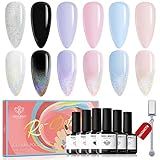 Modelones Conjunto De Esmalte De Unhas Em Gel Pastel 6 Cores Kit De Iniciante Arte De Unhas Iridescente Magnético De Verão Rosa Claro Macio Nude Azul Roxo Preto Glitter Efeito Holográfico Prata Brilhante Com ímã