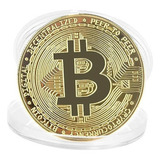 Moeda Física Bitcoin Dourada Banhada Ouro Colecionador